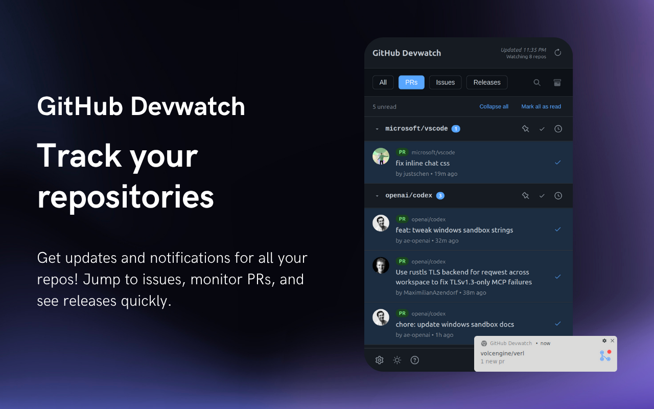 GitHub Devwatch - Track your repositories